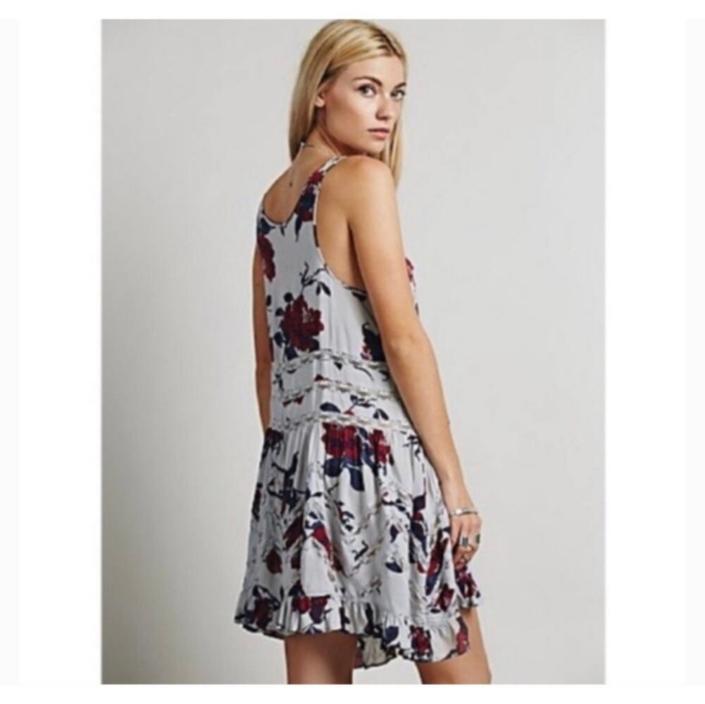 Intimately Free People Floral Voile Lace Trapeze Slip Dress Gray/Burgundy Sz MED - Picture 9 of 13